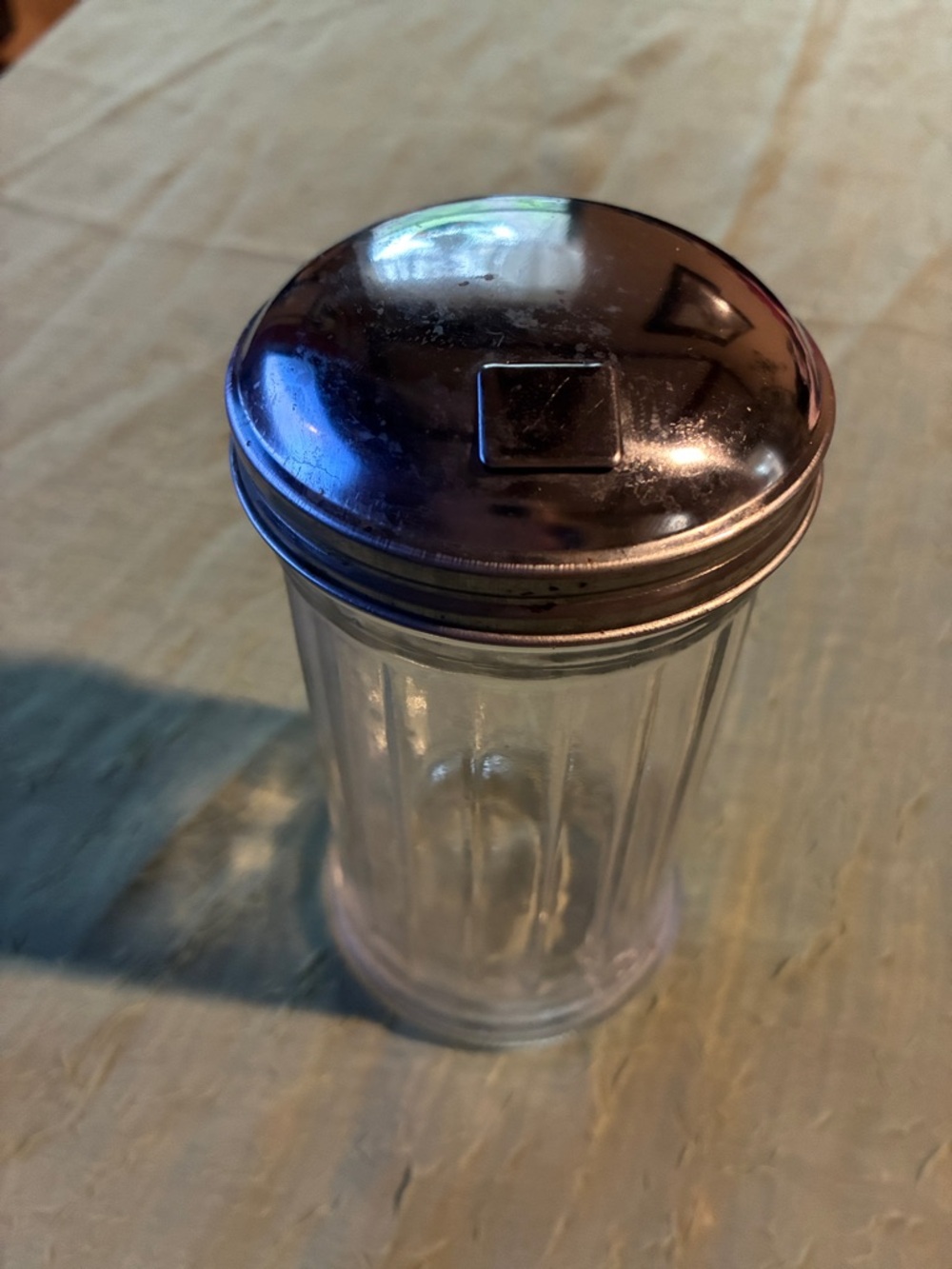 Vintage Glass Sugar Container with Silver-Tone Metal Lid